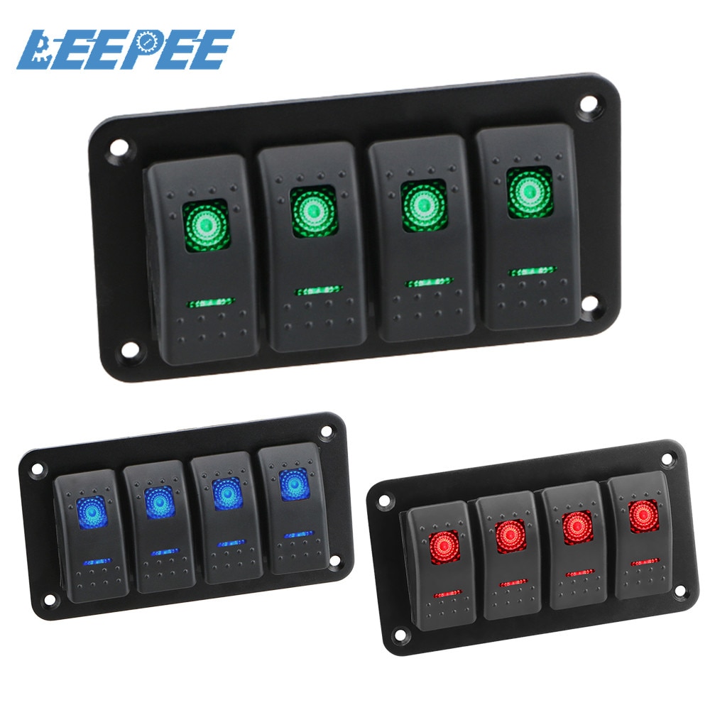 4 Gang Car Control Switch Panel LED Light Car Rocker Panel for Car Marine RV Caravan Interior Parts Auto Replacement Parts