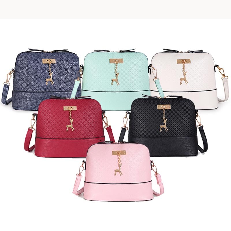 Bolsas feminina pu lær kvinner skulderveske kvinnelig veske hjort anheng håndvesker jente mini crossbody ingen lomme enkelt glidelås