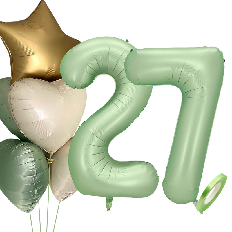 1SET 40inch Green Number Balloon With Star Heart Foil Balloons For 30 40 50 Adult Birthday Home Supplies Kids Party Decorations: Chocolate