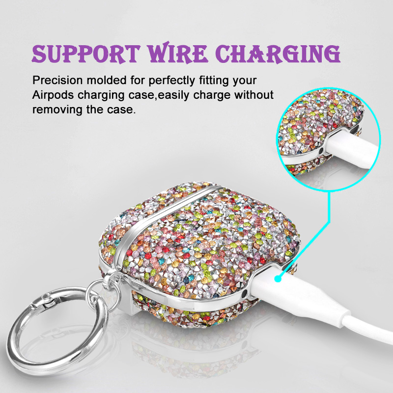 Funda para auriculares con purpurina de diamante de Color para Apple Airpods Pro 4 3 2 1 Bling Sparke funda para auriculares con llavero