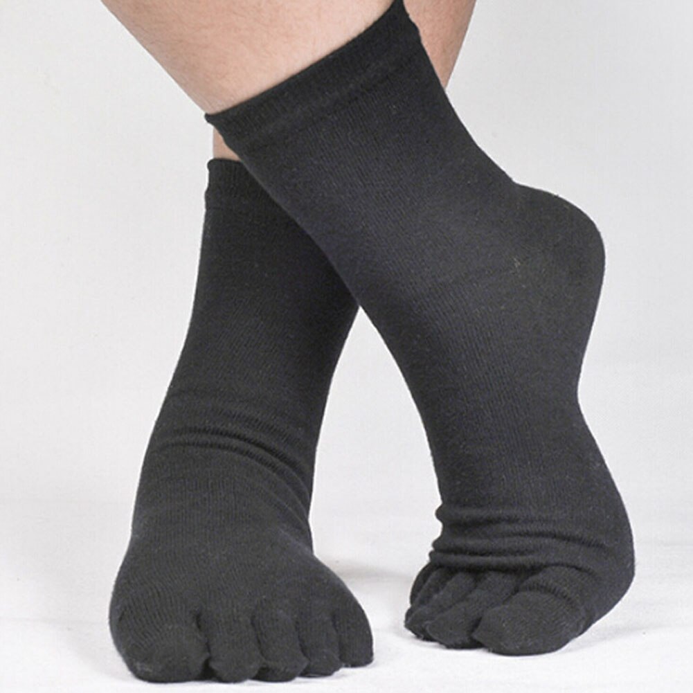 1 Paar Mens fünf Finger Antibacterial Deodorant Socken rein Baumwolle Sport Socken atmungsaktiv Schweiß Socke: schwarz