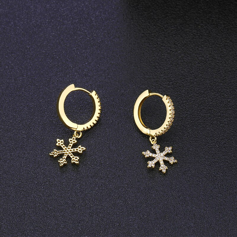 1 Pair cubic zircon Cute Snowflake Earrings Crystal Gold Sliver Color Small Hoop Earings For Women Jewellery: 18 k