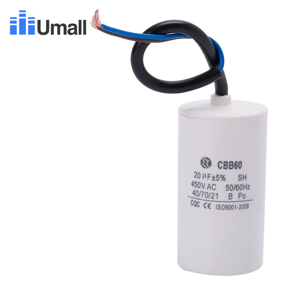 CBB60 450v 20uf działa silnik kondensator rozrusznika dwa przewody wysokiej jakości o dużej pojemności kondensator