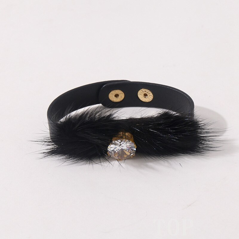 Femme manchette bracelet en cuir pu populaire bijoux de luxe street shot en acier inoxydable monocristal en peluche bras supérieur bracelet