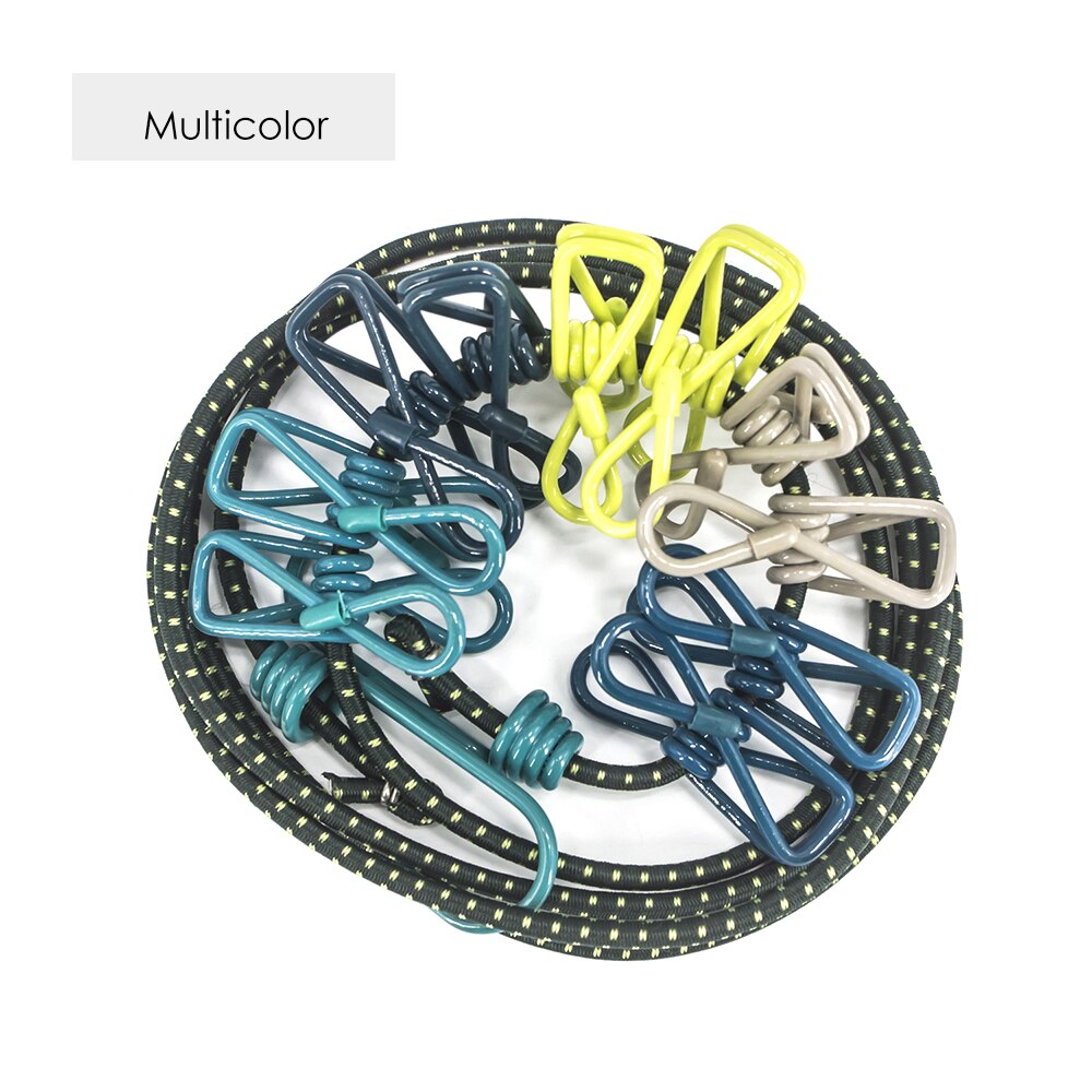 Corde à linge élastique avec 12 pièces pinces à linge Clips 2 crochets d'extrémité réglables: 4