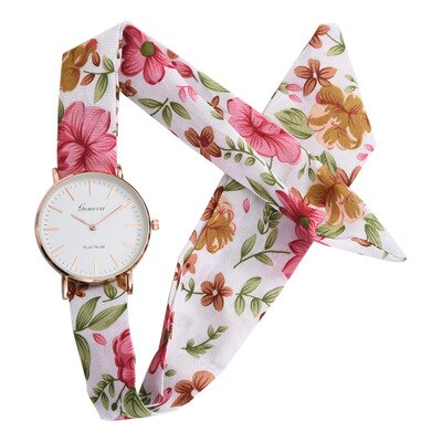 Frauen Uhren Blumen- Tuch Quarz Uhren frauen Jacquard Tuch Gurt Armbanduhr Damen Kleid Armbinde Uhren Relogio Feminino: 01