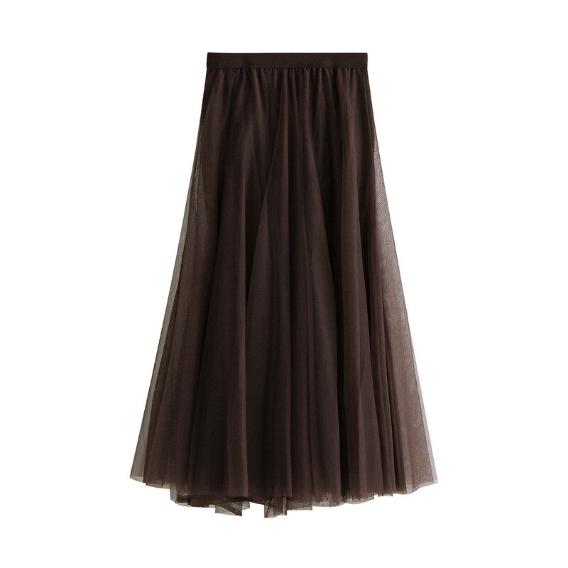 Falda larga de tul de 3 capas para otoño e invierno, falda Swing de estilo coreano para mujer, color rosa, verde, gris, azul, marrón, negro: coffee