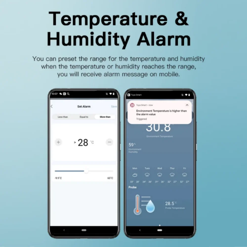 Tuya WiFi temperatuur-vochtigheidssensor met externe sonde voor Smart Home Hygrometer APP-monitoring voor planten Aquariumwijnmakerij