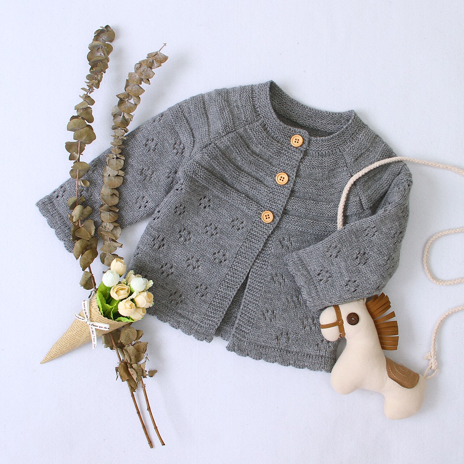 automne hiver enfants garçons filles Cardigan chandails solide coton évider points fleur tricoté pull extérieur veste manteaux