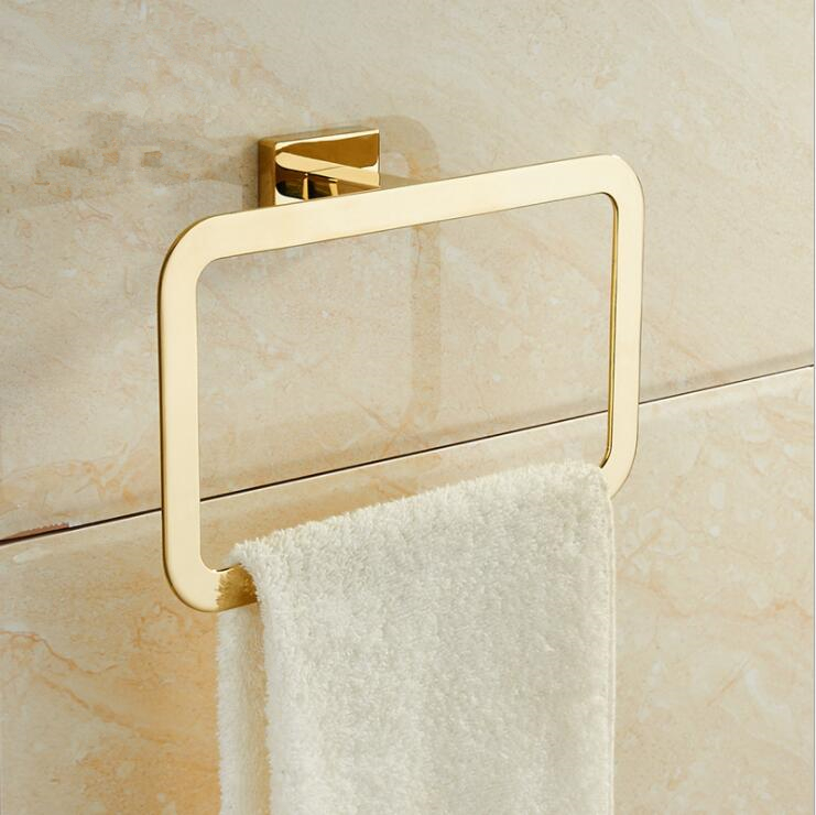 Moderne Pure Golden Ring Handdoekhouder Vierkante Wandmontage Handdoekenrek Badkamer Accessoires Woondecoratie