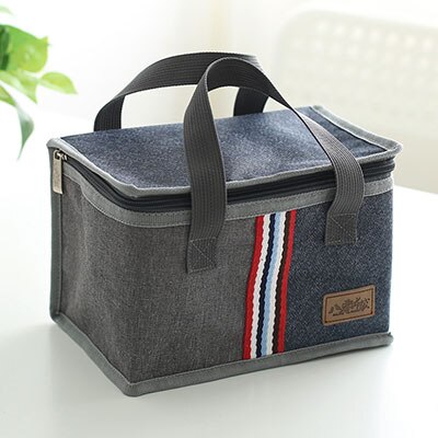 Women Insulated Oxford Lunch Bag Cotton Denim Blue Portable Thermal Lunch Box for Kids Food Cooler Bags Picnic Tote: 80079