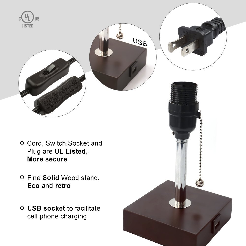 LED Table Lamp USB Desk Lamp, reading lamp nightlight for bedroom with Unique Shade and Brown Base