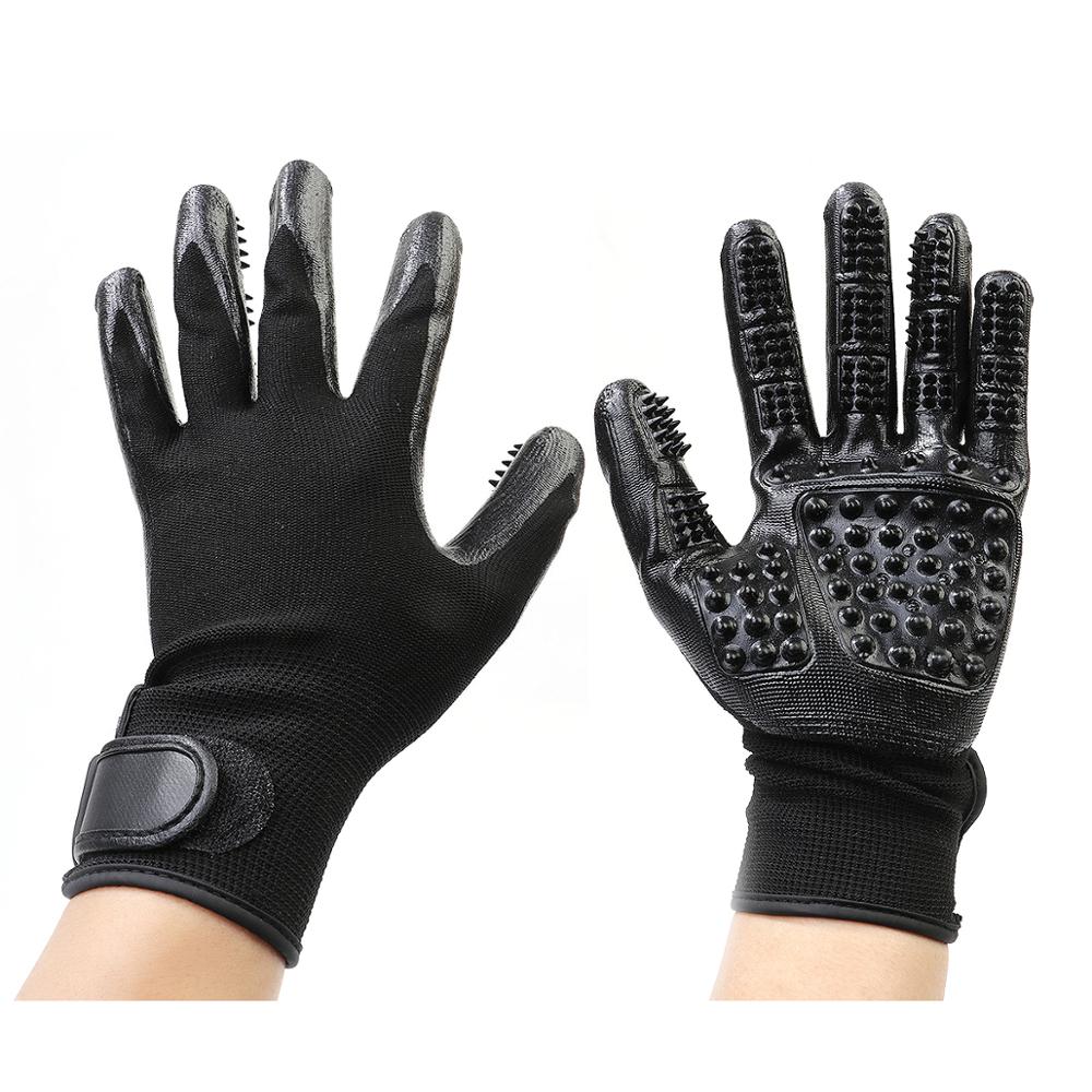 Haustier Massage Handschuhe Weiche Silikon Pflege Pinsel Entfernung Schmutzig und Haar Kamm Bürsten für Hund Katze Pferd Kaninchen Ebene Anti-scratc: Schwarz