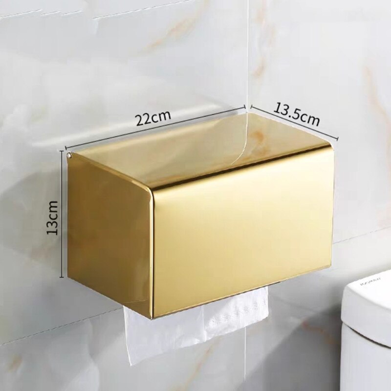 Toiletpapirholder guld rustfrit stål badeværelse rullepapir vægmonteret mobiltelefon rack papirhåndklædeholder toiletpapir kasse: Guld 2