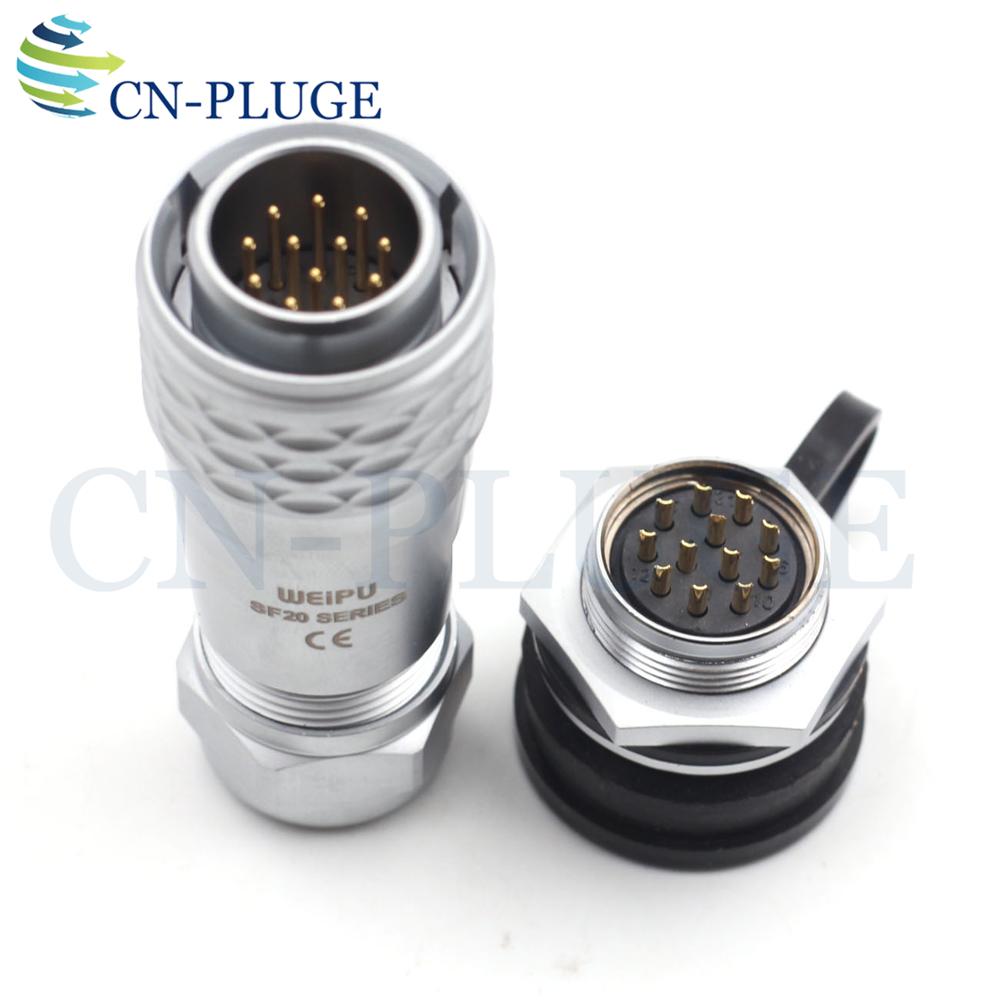 Waterproof 12 pin Automotive Wire Connector WEIPU SF20 Series 20mm Circular Panel Mount Connector Male Plug & Female Socket IP67