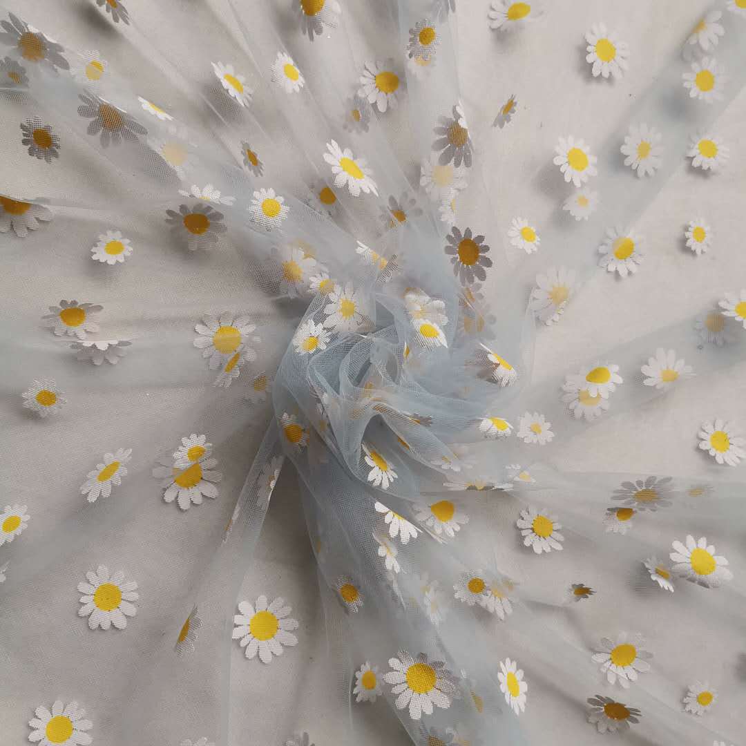 Tissu en Tulle imprimé marguerite de 160cm de large, robe d'été pour filles, robe de princesse faite à la main, rideau pour vêtements pour femmes, tissu décoratif