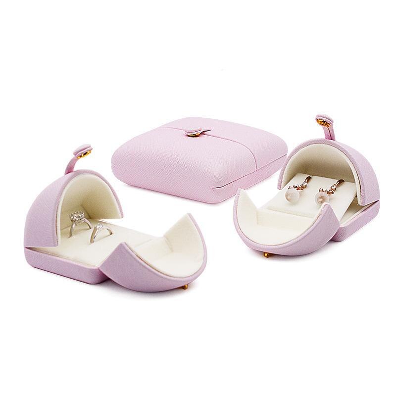 Tender Green Reticulated Pu Leather Double Open Jewelry Storage Box Proposal Ring Box Pearl Necklace Collection Box