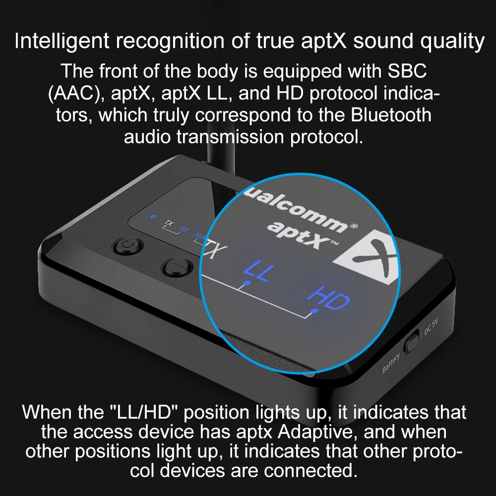 AYINO Bluetooth 5.2 2in1 AptX-Adaptive HD récepteur Audio émetteur adaptateur AUX Fiber Coaxial dérivation QCC sans perte faible latence