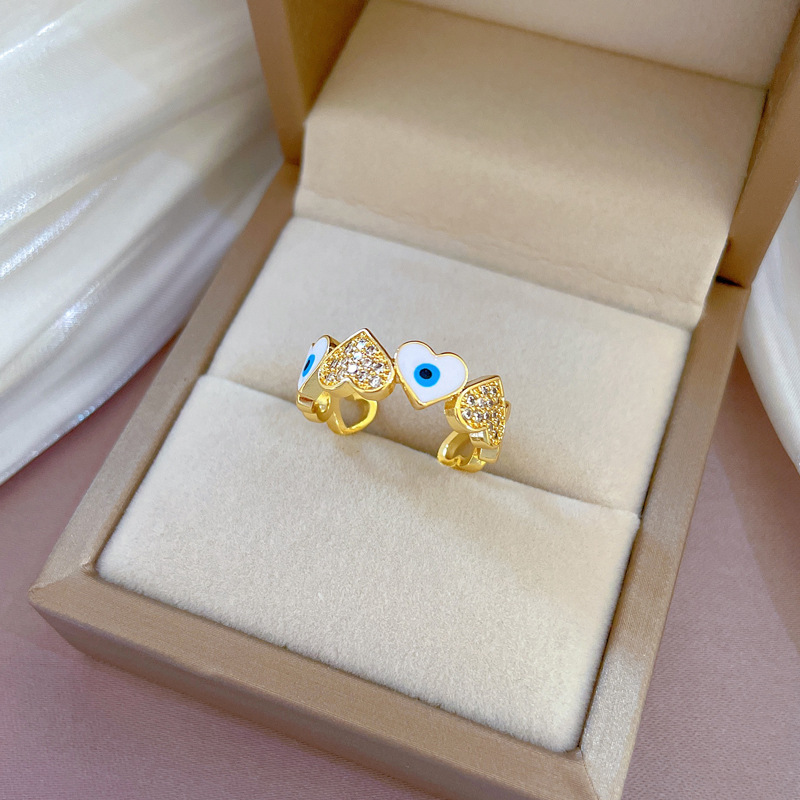 CZ Crystal Enamel Blue Eyes Heart Ring For Women Romantic Heart Stackable Rings Fine Jewerly Wedding Birthday