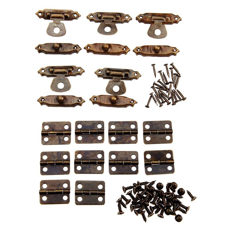 5 Pcs Antieke Bronzen Antieke Kast Deur Klink Hasps Decoratief Met 10 Stuks Retro Deur Scharnieren