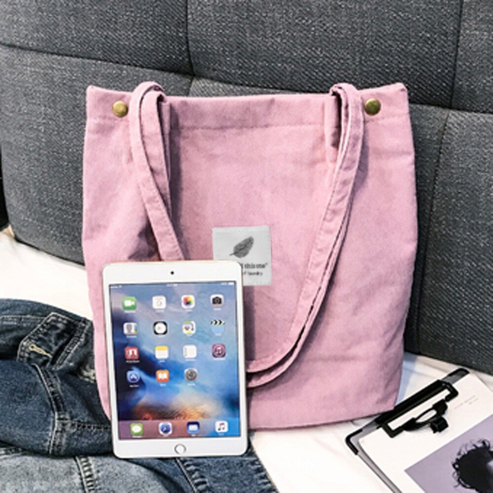 Women Corduroy Pure Color Shoulder Bag Satchel Tote Hand Bag Travel Bag Reusable Foldable Eco Grocery Totes Female