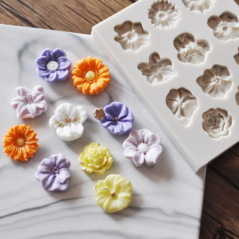 Sunflower Rose Flowers Shape Silicone Mold Cake Border Chocolate Sugar Craft Polymer Clay Crafts 3D Mould DIY Decoration Tools