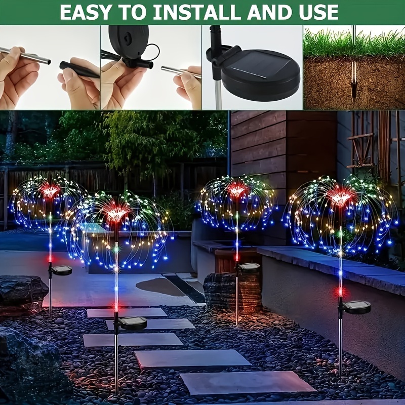 1PC Wasserdichte Solar- Feuerwerk Laterne 90/150 LED draussen Garten Terrasse Licht, 8 Modi Gebühr Schnur Lampe für Festival Hochzeit Dekor