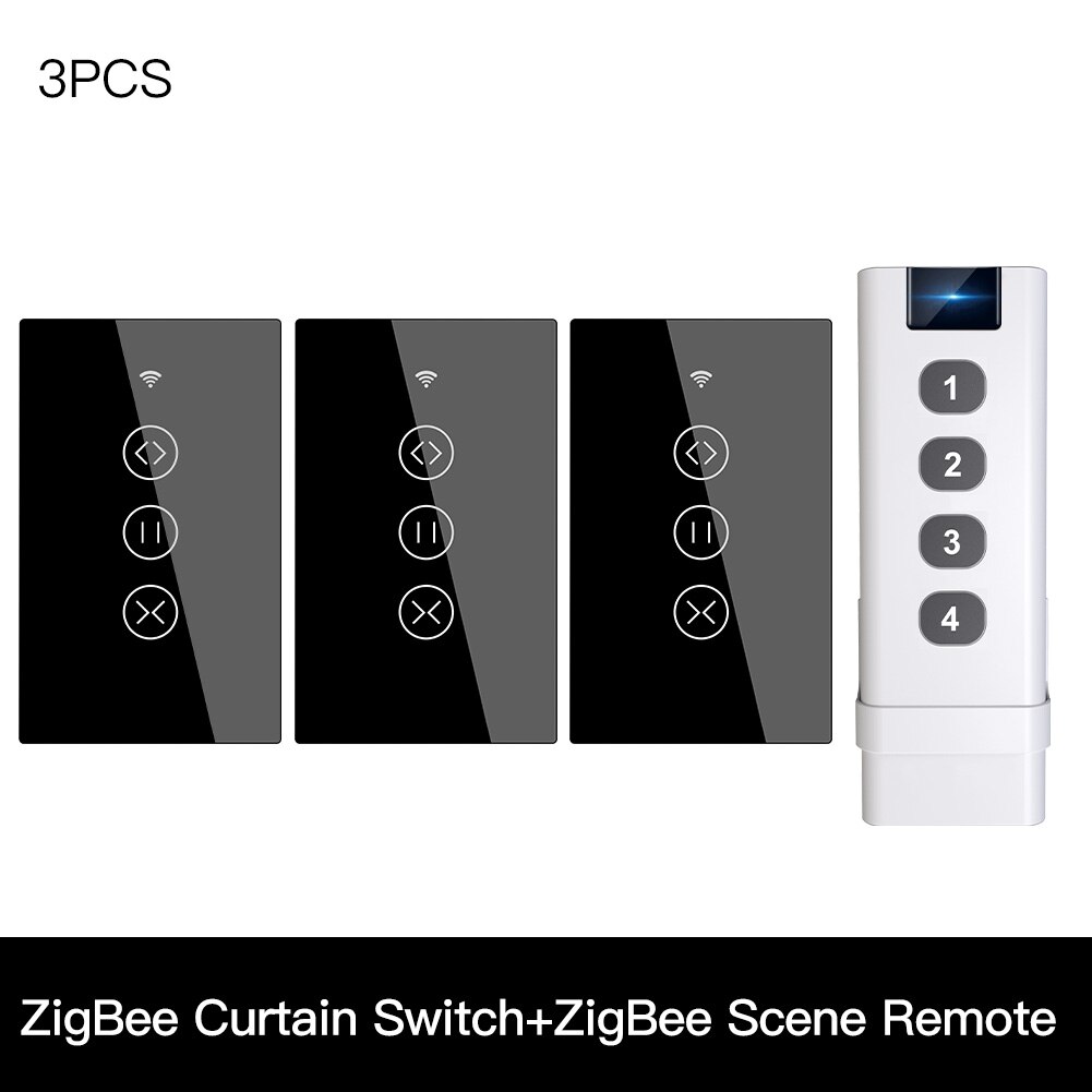 ZigBee RF Smart Touch Curtain Switch Roller Blinds Shutter Tuya Smart App Wireless Control Relay Status Works with Alexa Google