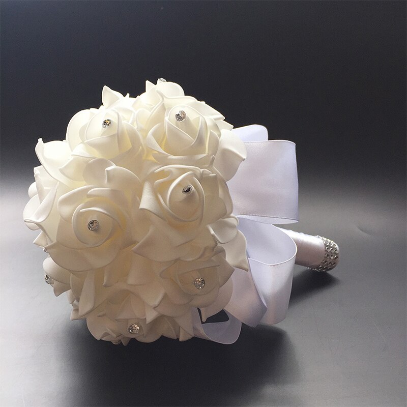 Beautiful White Ivory Bridal Bridesmaid Flower Wedding Bouquet Artificial Flower Rose Bouquet Crystal Bridal Bouquets