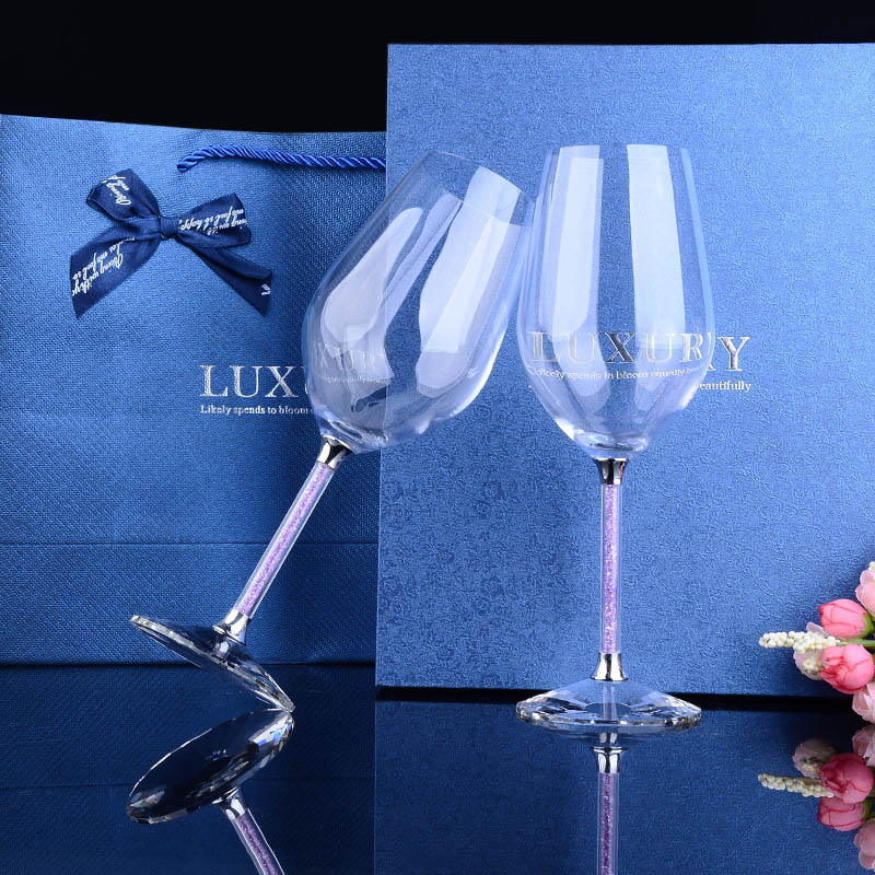 2 st vinglas set lyxig kristallbägare champagne med diamanter bröllop hem fest dricka glas: 2 st perple diamant