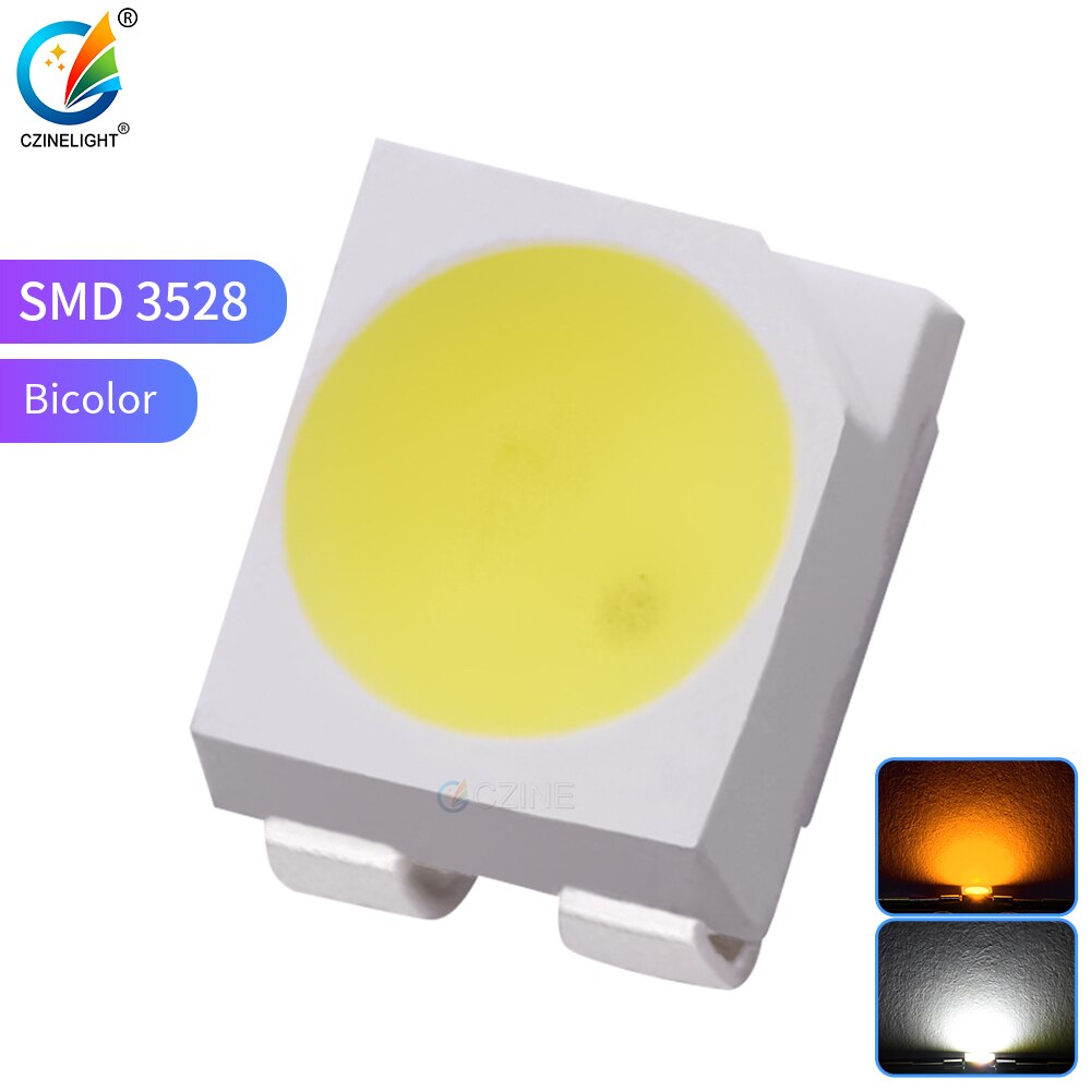 1000pcs/Bag Czinelight Yellow White Bicolor Smd Led Gold Wire Copper Bracket 3528 Smd Led Emittingdiode