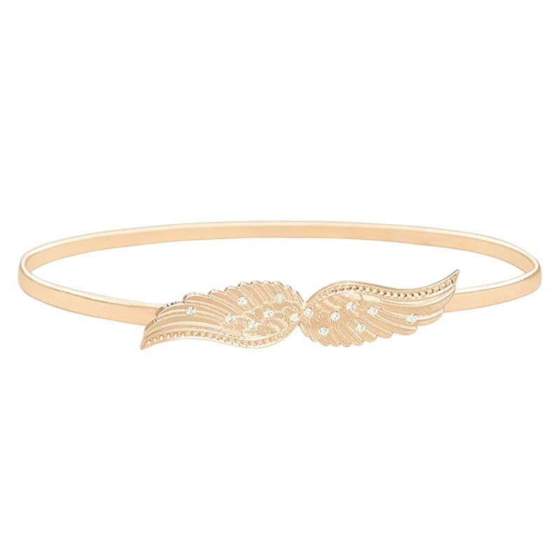 Metalplade bælter til kvinder mærke engel kvinder skinny vinger bælte kvindelige guld sølv talje kæde elastiske tynde cummerbunds: Guld