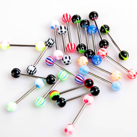 10 stks/partij Mode 316L Staal Gemengde Kleuren Tong Tounge Ringen Bars Barbell Tong Piercing Body Sieraden: Default Title