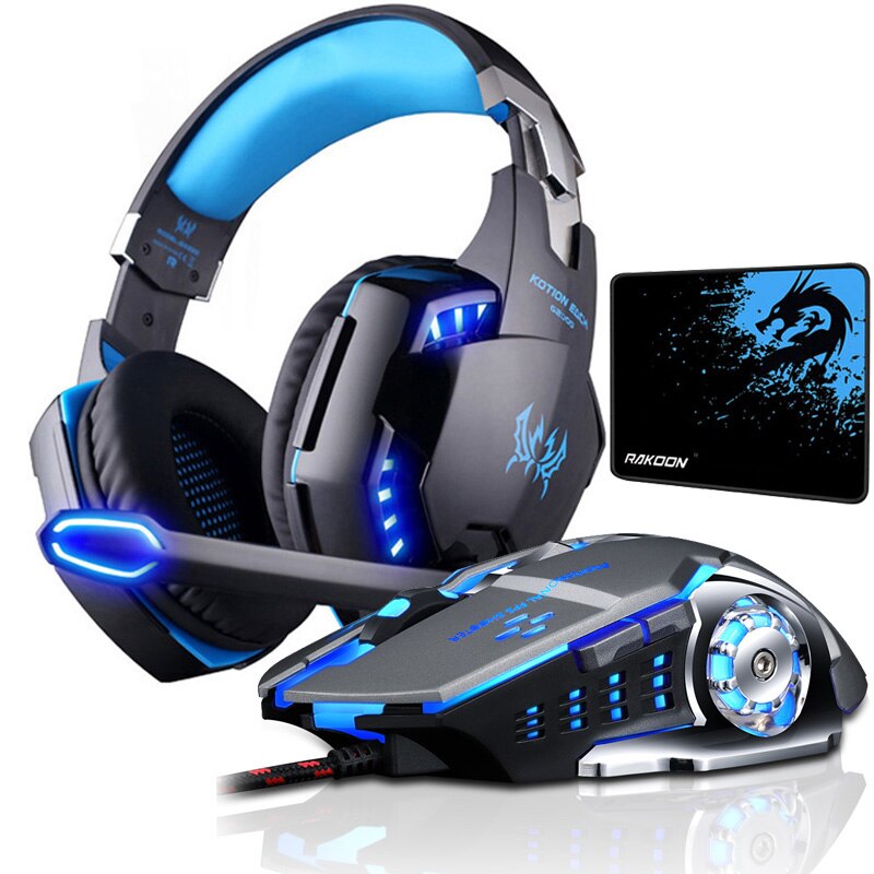 Gaming Headset Deep Bass Stereo Game Headphone with Microphone LED Light for PS4 PC Laptop+Gaming Mouse+Mice Pad