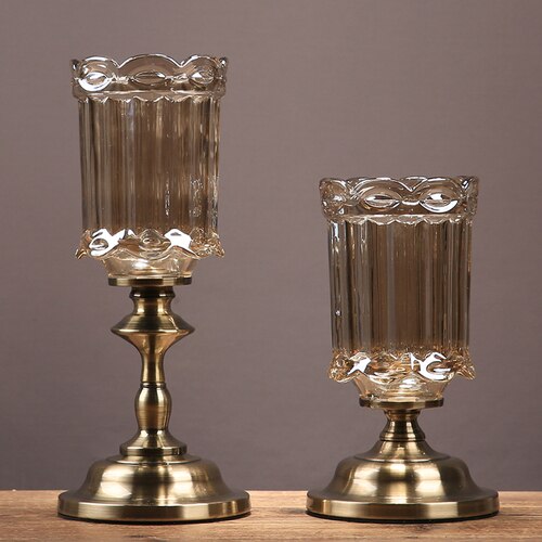 Bronse base brun krystallklar glass vase modell hjem tørr blomsterdekorasjon stuebord kunst blomsteroppsats