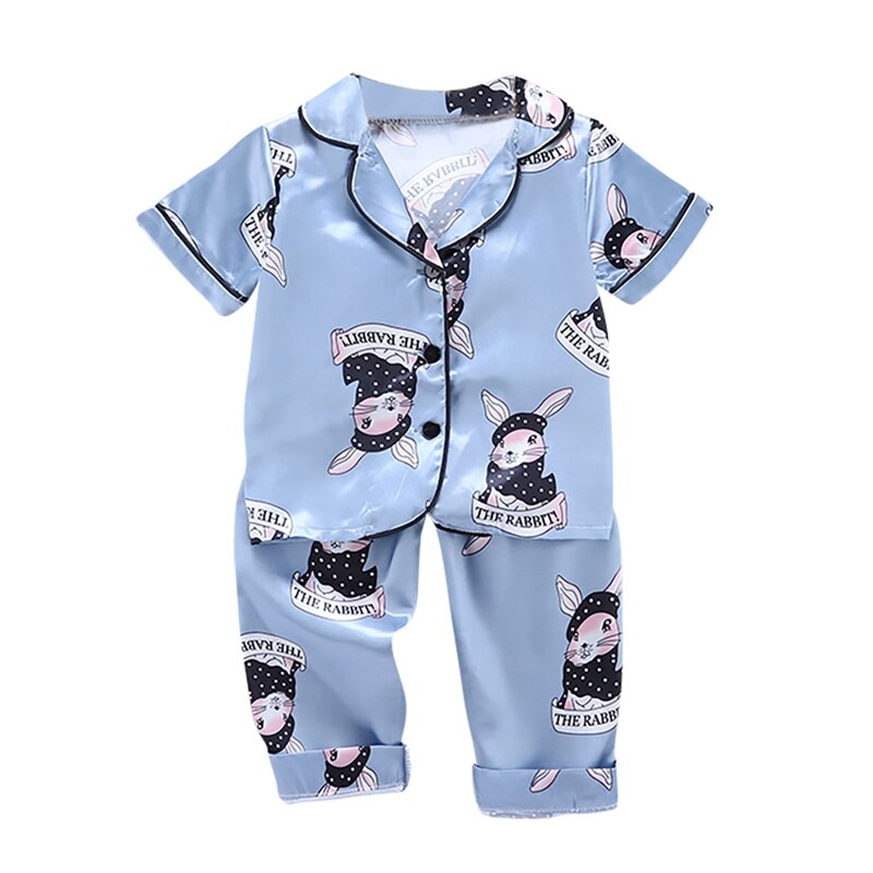 Sommer Baby Kleidung freundlicher Mädchen Jungen Pyjama Giraffe Nachtwäsche 2Stck Kurzarm Bluse Spitzen + Nacht Hosen einstellen 7