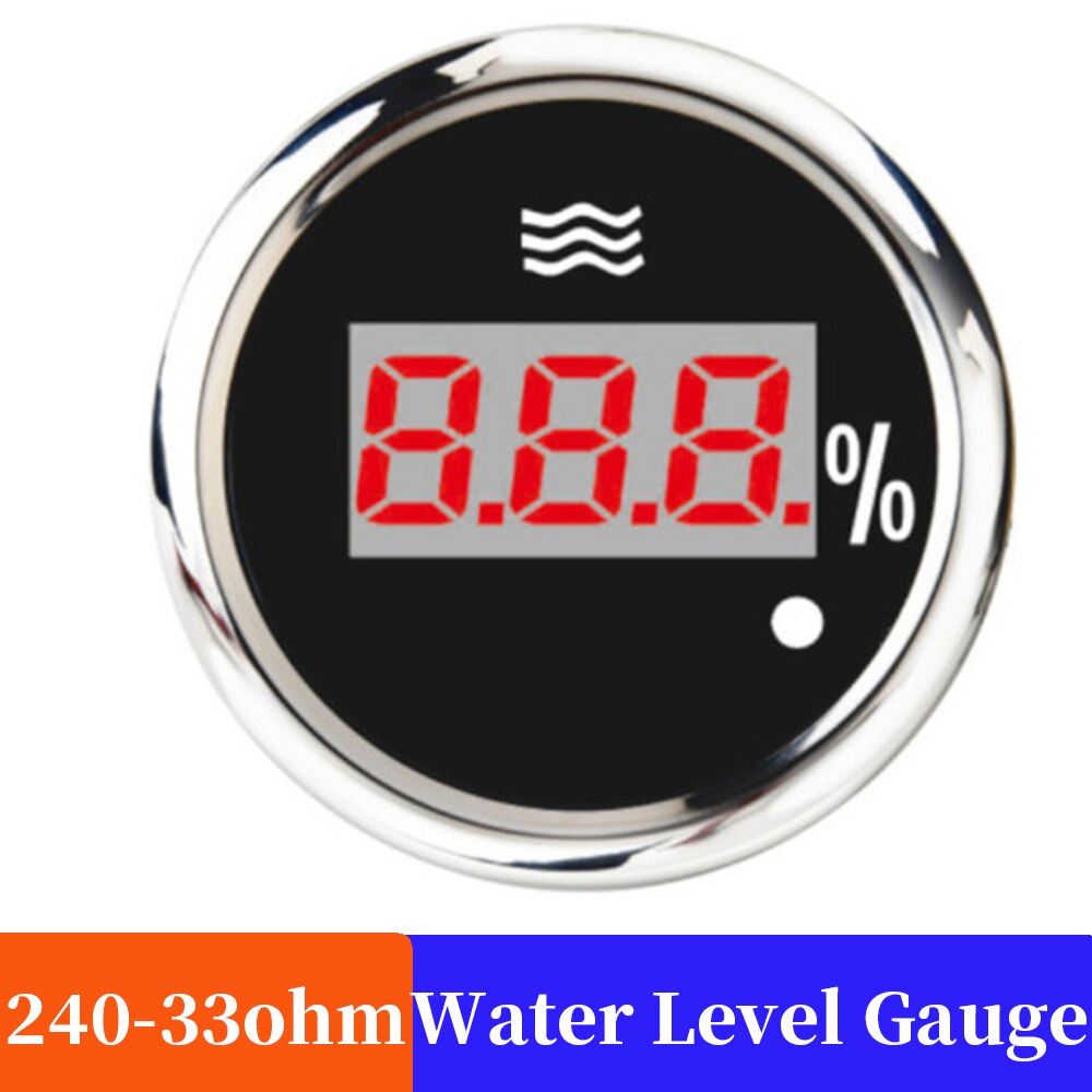 52mm Water Level Gauge With Red Backlight Warning Light Digital Water Level meter Fit Marine Water Level Sensor 12V/24V 190ohm: 240ohm BS