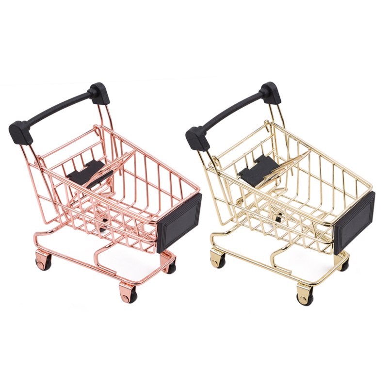 Storage Basket Simulation Mini Shopping Cart Supermarket Trolley Debris Storage Boxs Mini Supermarket Handcart Toy