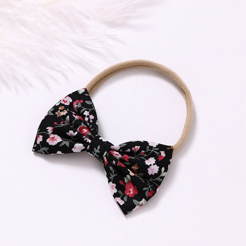 Newborn Polyester Headbands Baby Girls Bow Small Floral Headband Infant Elastic Nylon Hair Band Headwear Kids Hair Accessories: Black