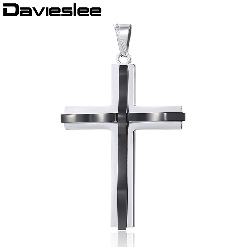 Davieslee 15 Styles Stainless Steel Cross Pendant for Men Gold Silver Color Multi Layers Clear CZ Trendy Jewelry DLKPP1: KP604