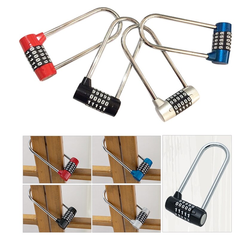 5 Dial Password Combination Lock Antitheft Alloy Steel U Shape Lock Padlock Glass Door Locks Bicycle Motorcycle chain lock