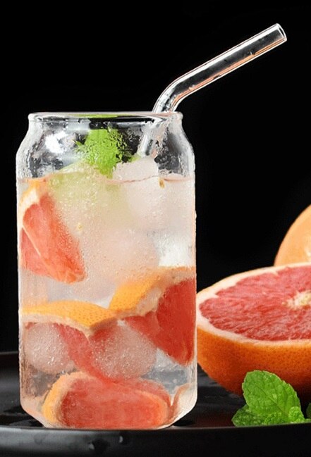 Vaso de cristal con forma de lata , vaso para agua leche zumo, cerveza, 400ml, 550ml y vaso de paja para postre: 500ml with straw
