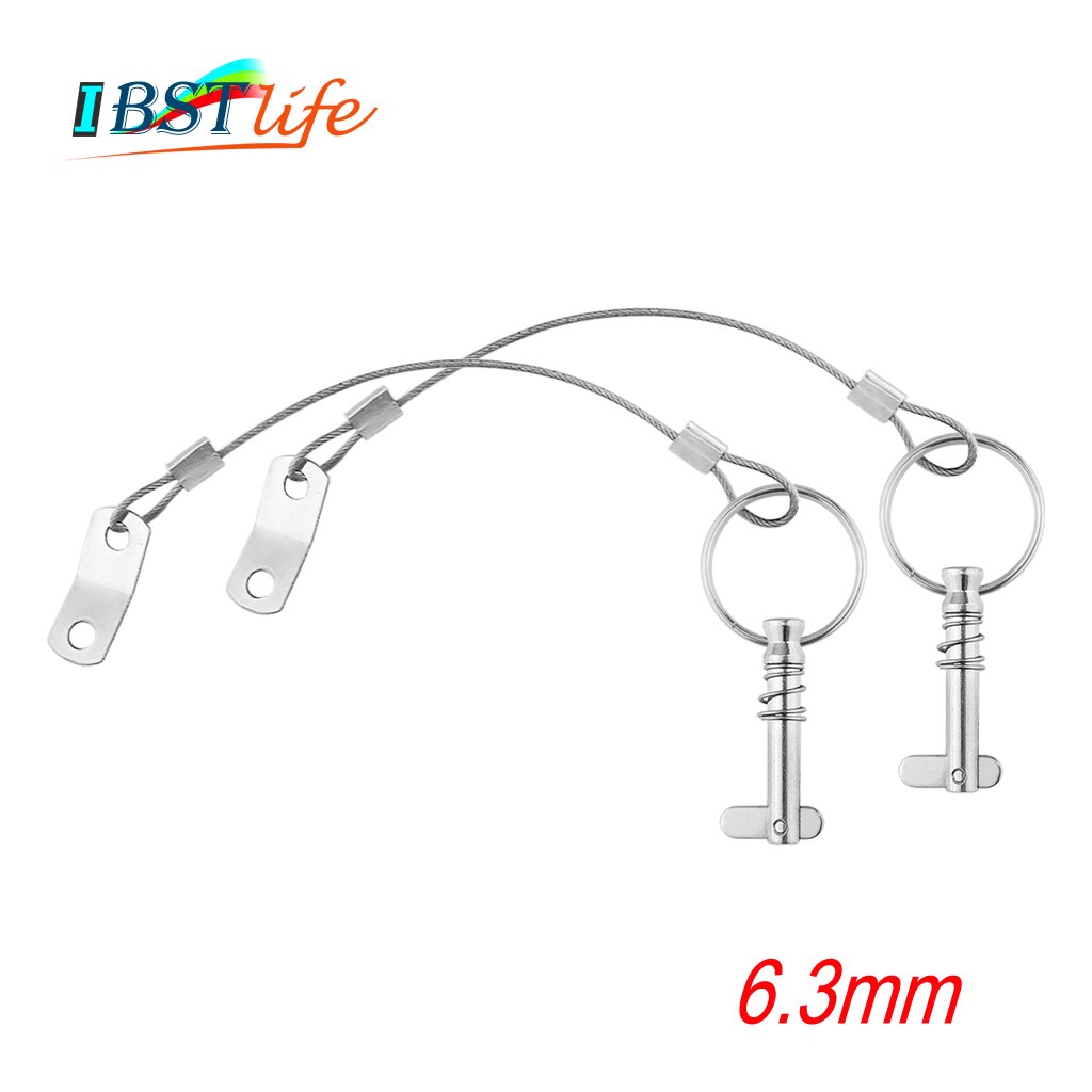 2X 6.3mm 1/4 inch Quick Release Pin with Lanyard for Boat Bimini Top Deck Hinge Marine hardware Stainless Steel 316