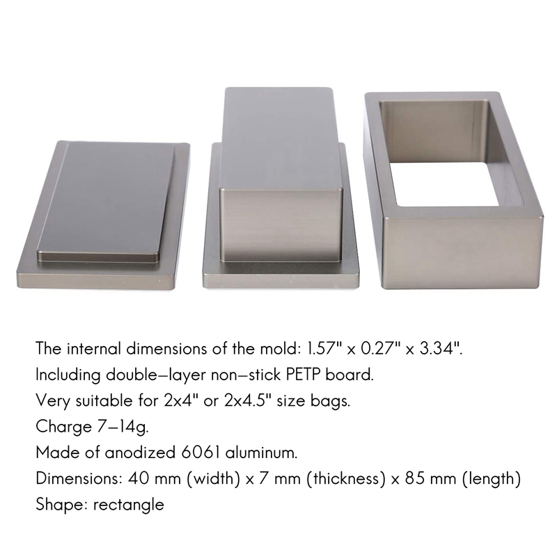 2X4in Rosin Machine Pre-Pressing Plate Pure Aluminum Pre-Pressing Mould Plate