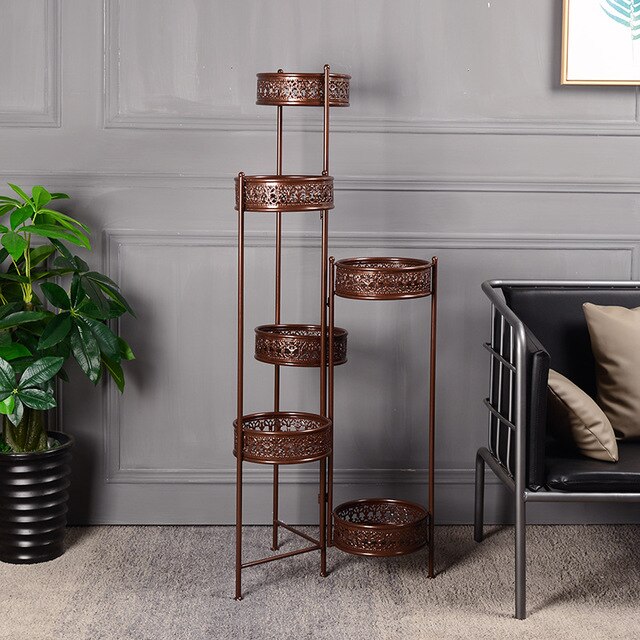 European style iron flower bucket display stand home living room indoor balcony 6 layers flower shelf