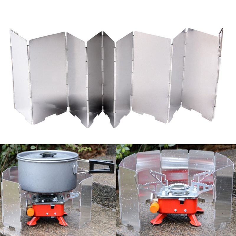 9 Plates Strong Wind Shield Deflector Folding Windscreen Guard Outdoor Camping Barbecue Picnic Stove Burner Furnace Protection