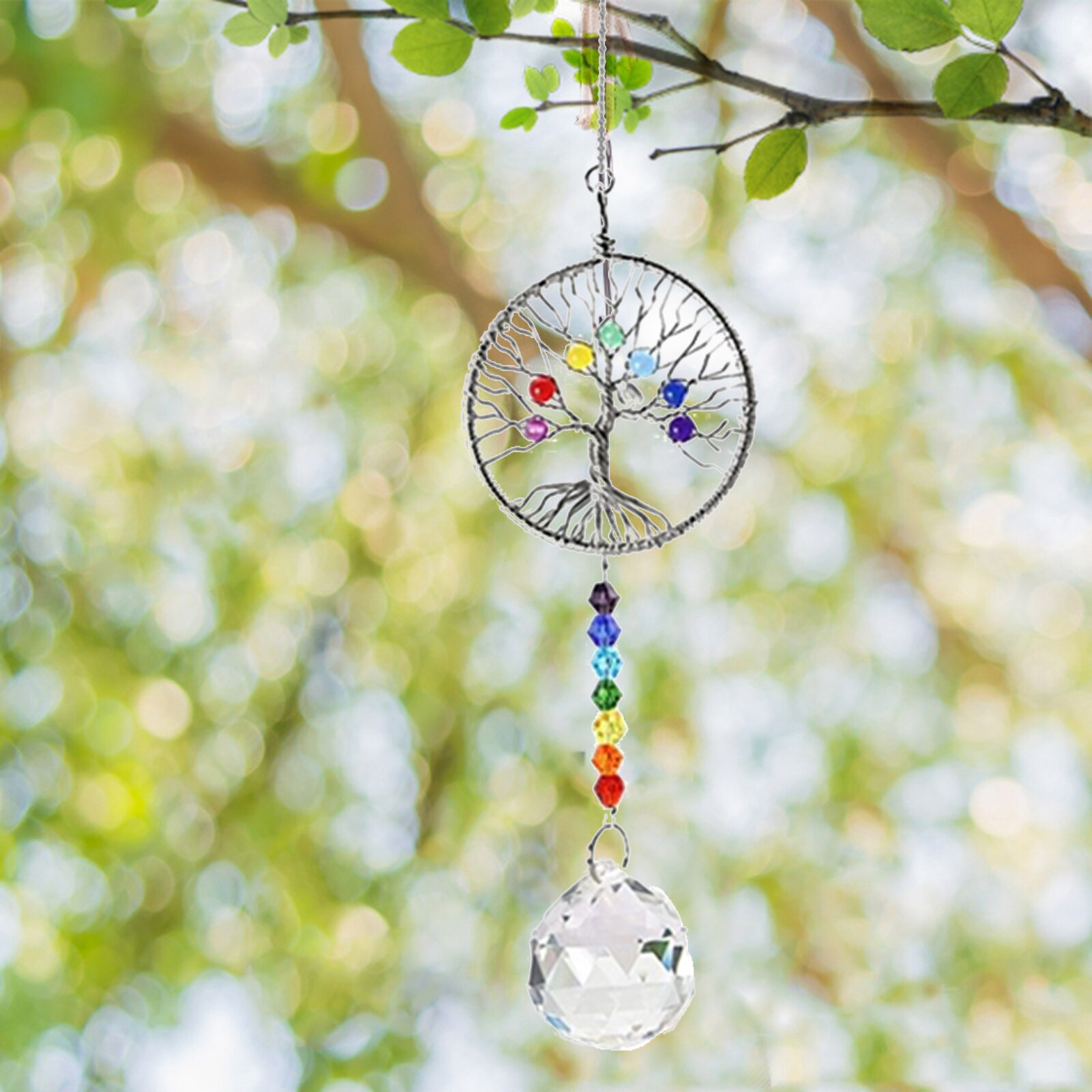 Crystal Prisms Feng Shui Window Hanging Rainbow Maker Ornaments: White Tree of Life