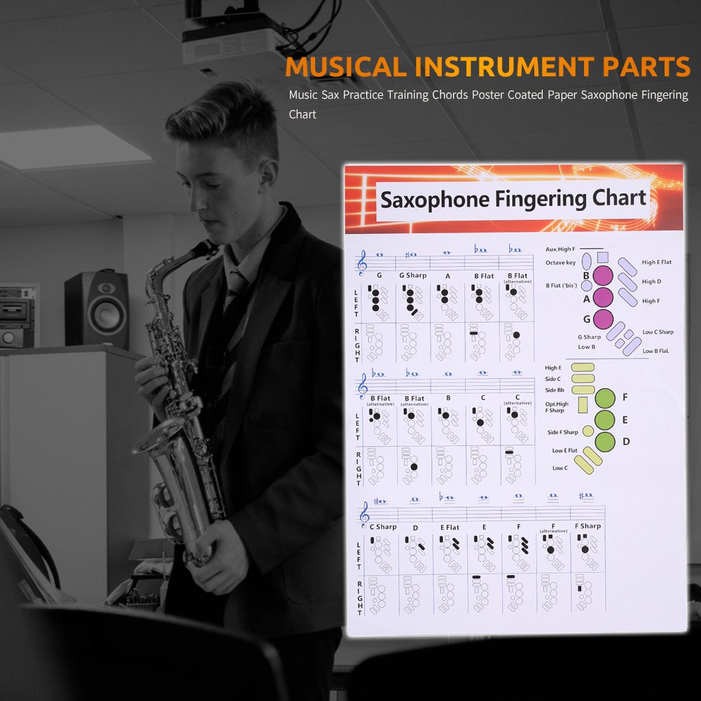 Saxofoon Vingerzetting Grafiek Duurzaam Gecoat Papier Muziek Akkoorden Poster Voor Leraren Studenten Muziek Leren Training