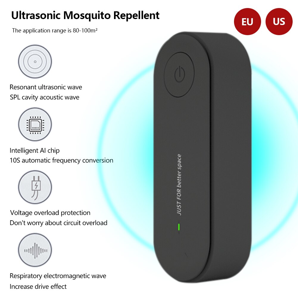 Ultrasonic Mosquito Repellent Flame Retardant Plastic 360° All-around Scanning One-key Switch Insect Repellent Home Supplies