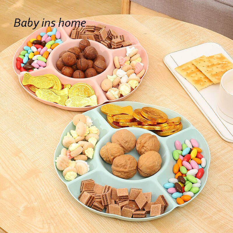 1 and 2 layer 5-Compartment Food Storage Tray Dried Fruit Snack Plate Appetizer Serving Platter for Party Candy Pastry Nuts Dish